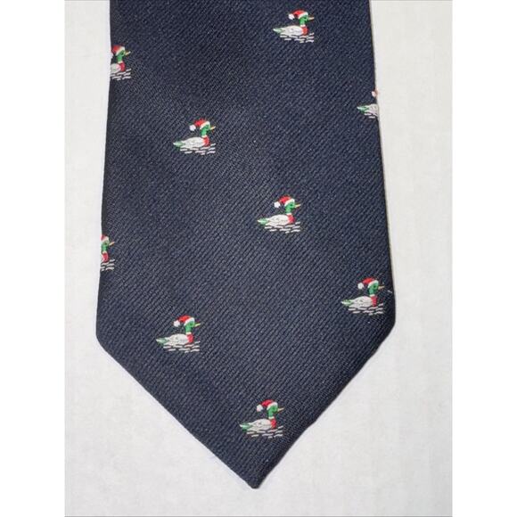 Vintage Johnny Appleseed’s Silk REPP Necktie with Duck in Santa Hats Made in USA - Picture 2 of 6
